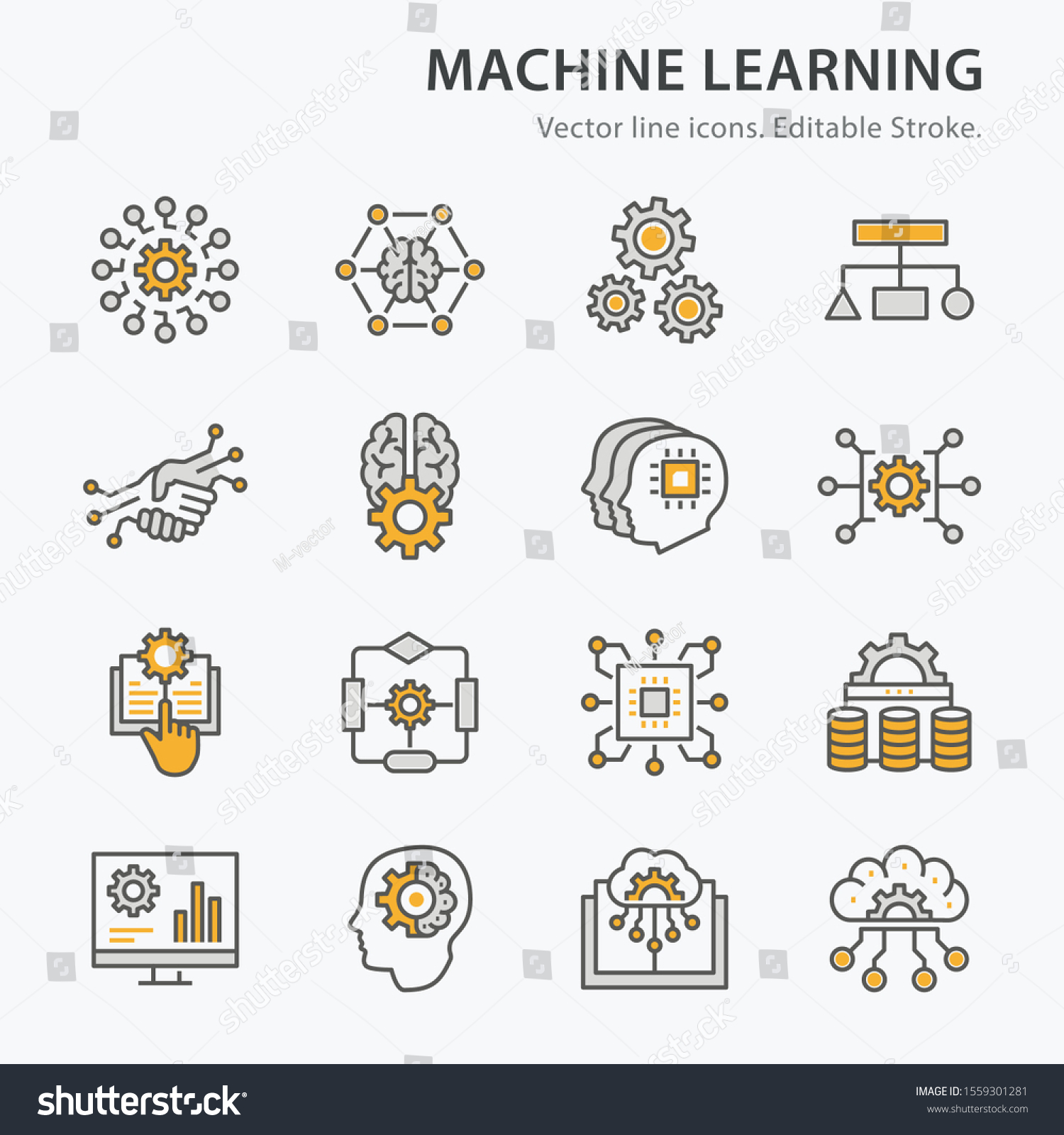 Machine Learning Icons Such Algorithm Artificial Stock Vector (Royalty ...