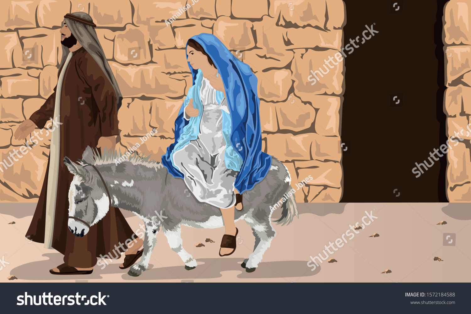 Mary Riding Into Bethlehem On Donkey Stock Vector (Royalty Free