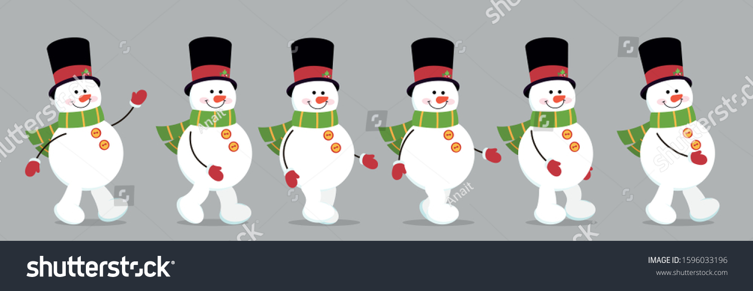 SnowMan FIRSTLIVE　2D.2D. Walking Snowman Full Cycle Gait 2d Stock Vector (Royalty