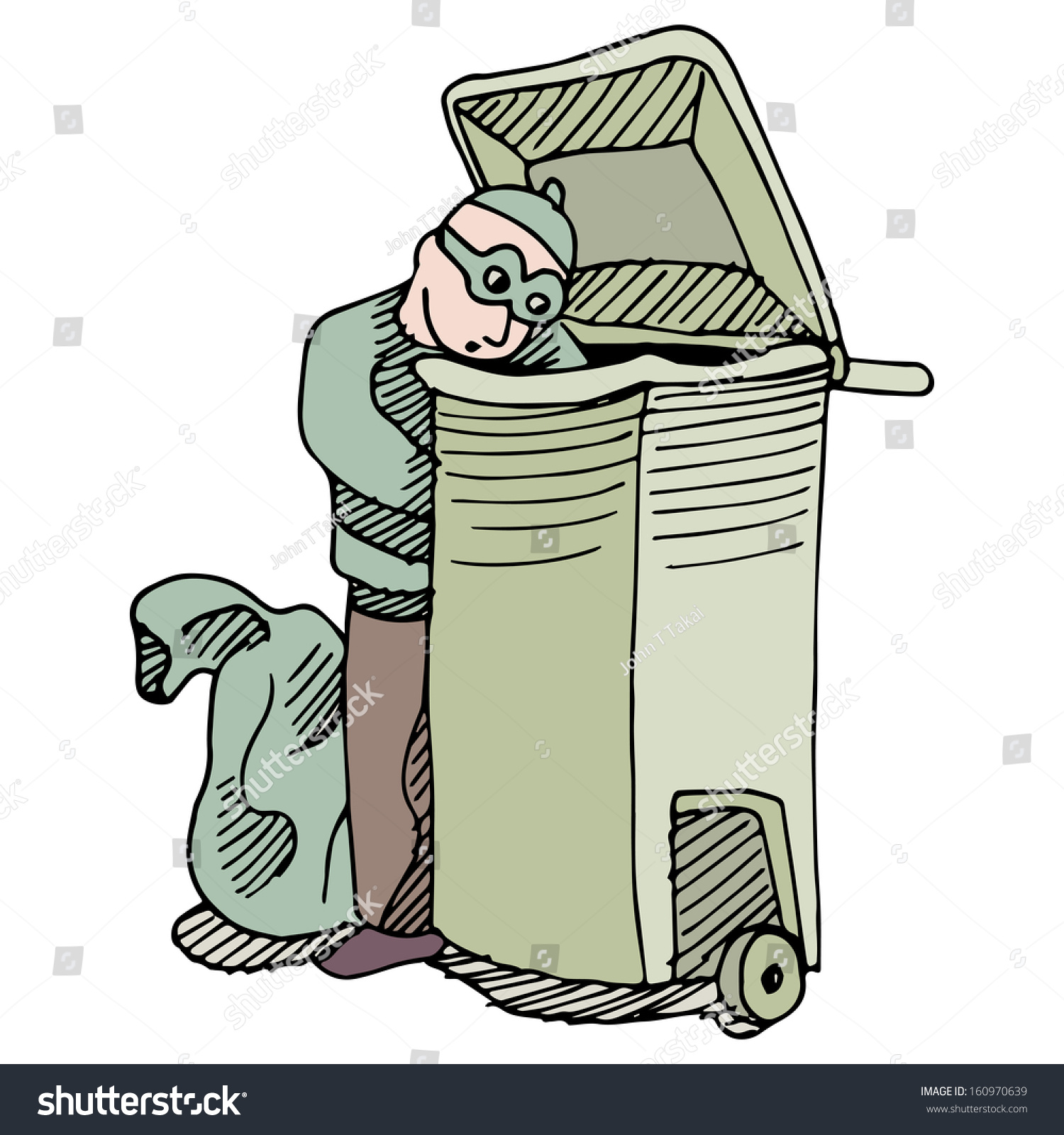 Image Robber Stealing Trash Can เวกเตอร์สต็อก (ปลอดค่าลิขสิทธิ์