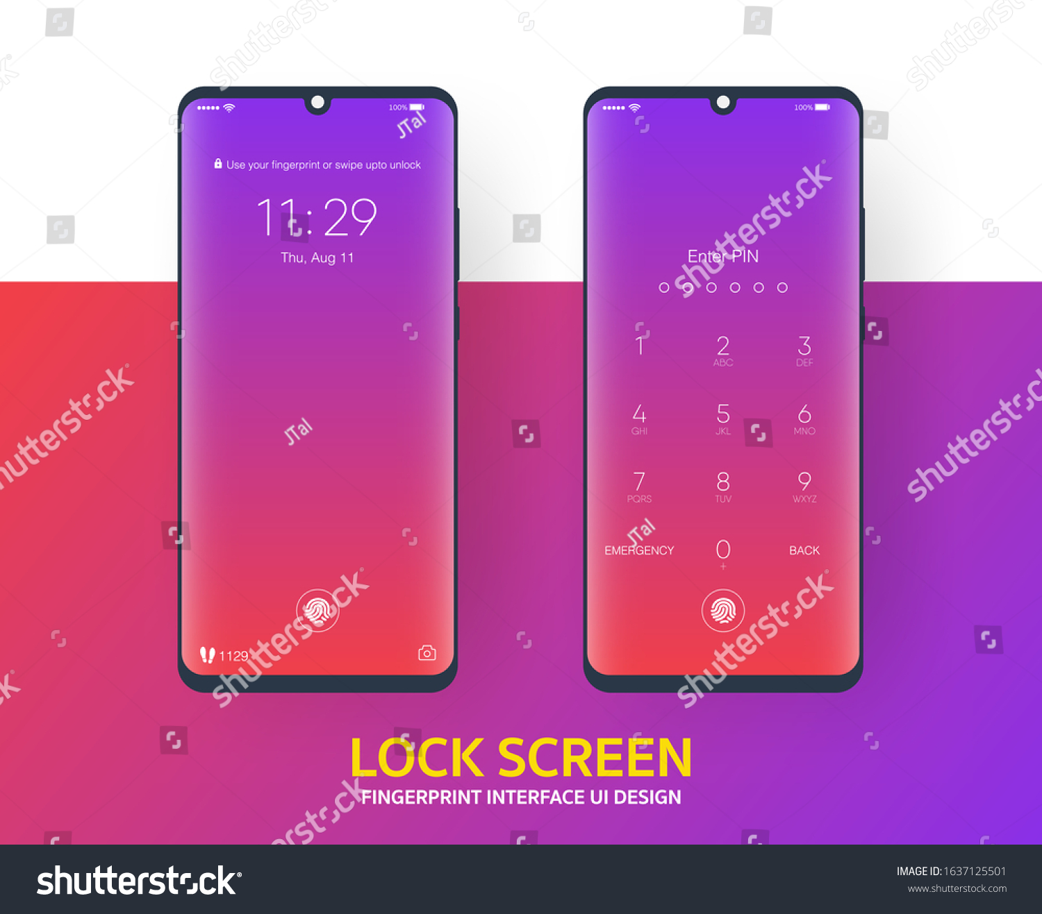 Lock Screen Fingerprint Smartphone Interface Vector Stock Vector