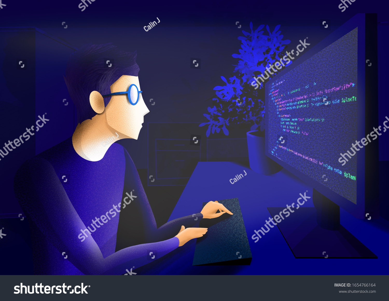Hacker Coding Dark Digital Art Illustration Stock Illustration ...