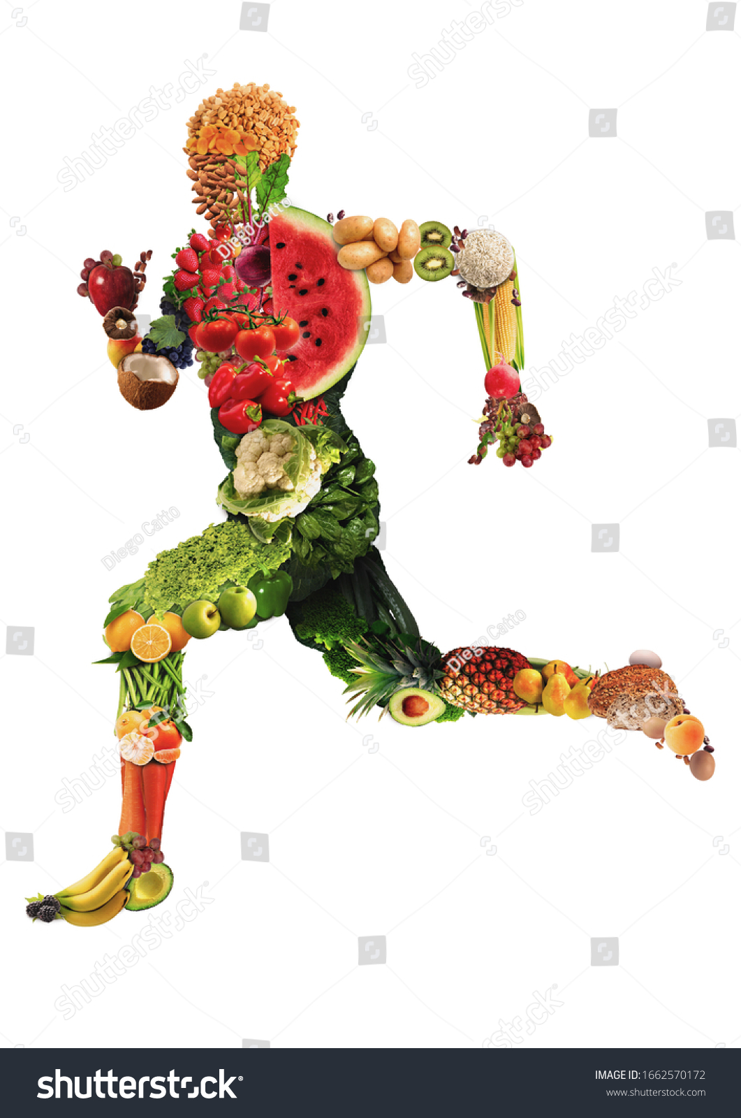 Fruits Vegetables Shape Man Running Food Stock Photo 1662570172