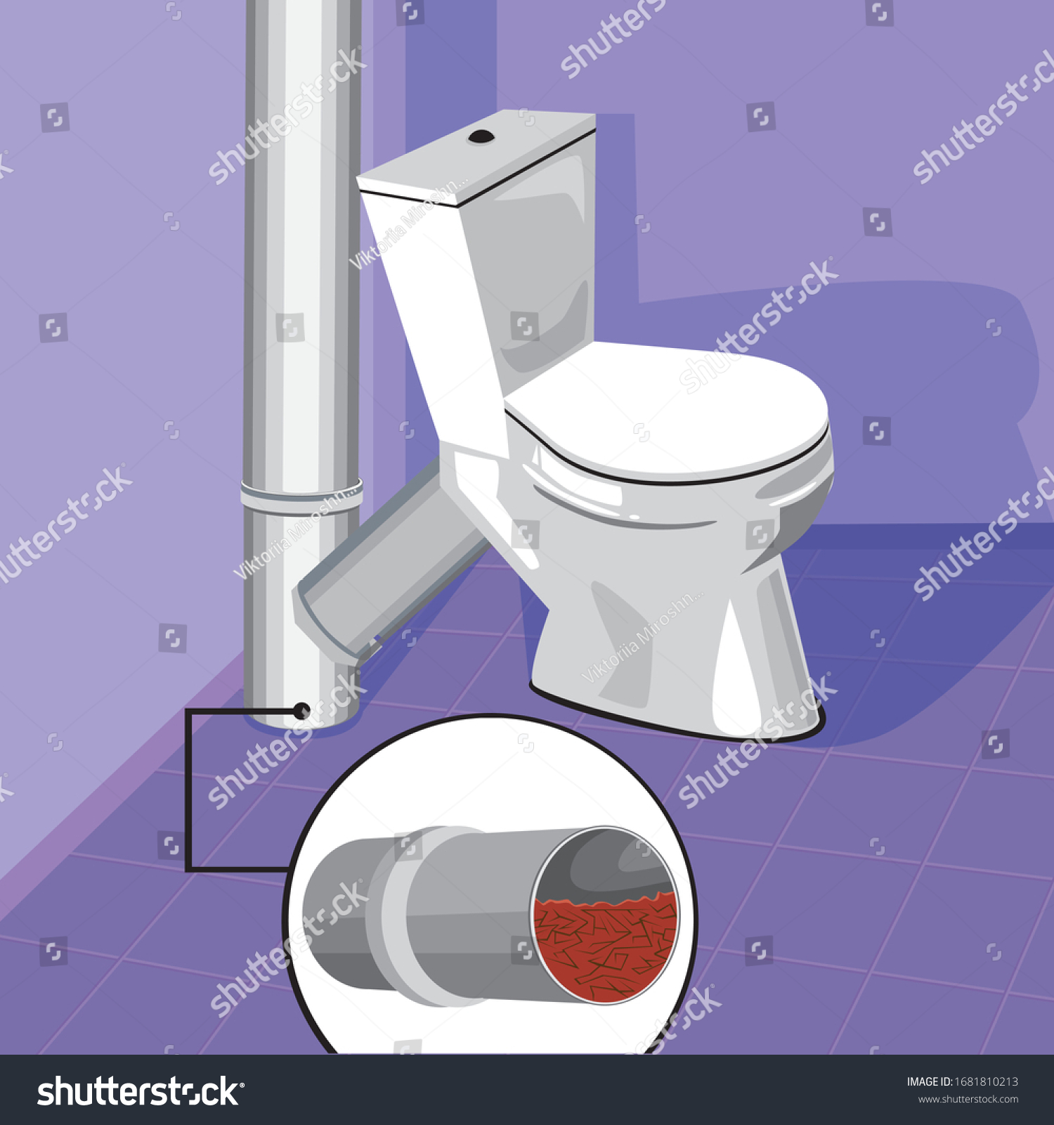 Toilet Bowl Pipe Section Blockage Concept Stock Vector (Royalty Free