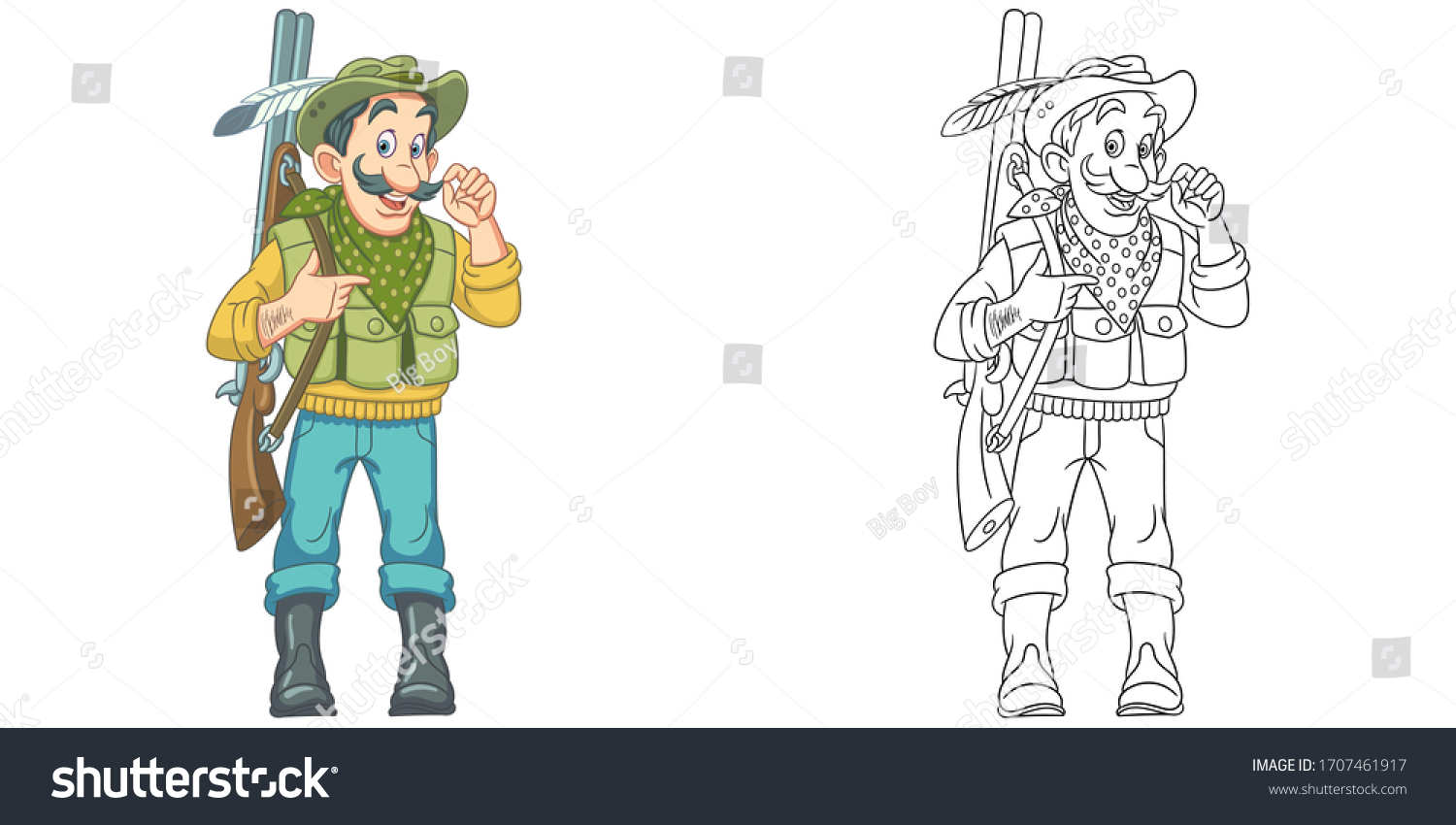 Cute Hunter Forester Rifle Gun Coloring Stock Vector (Royalty Free