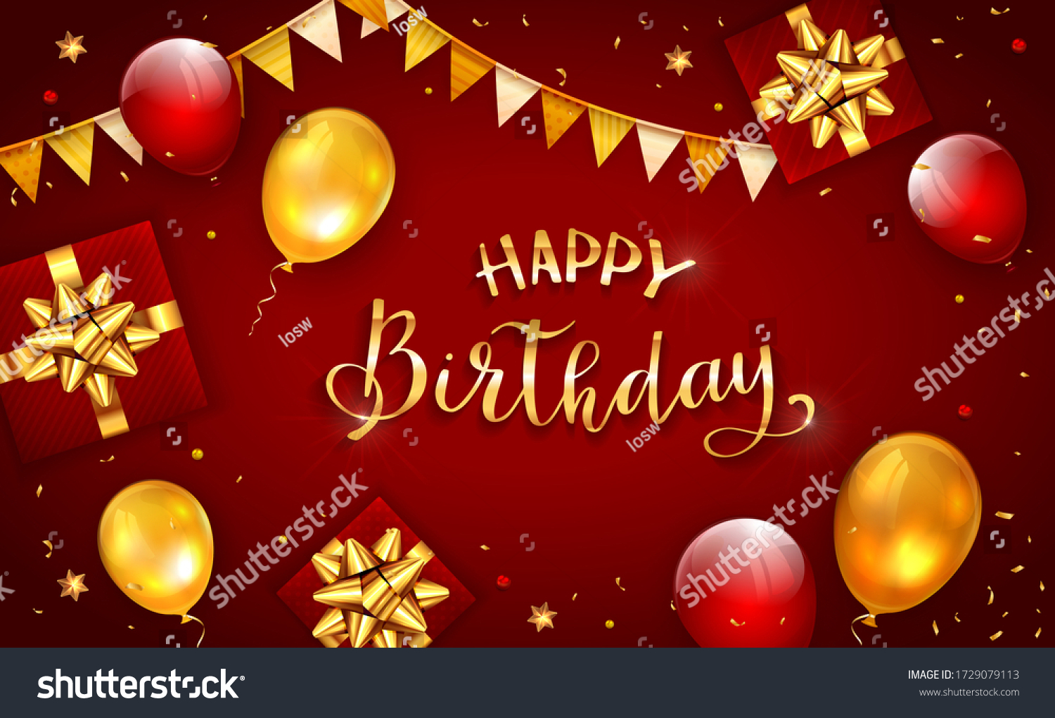 Red Background Gold Lettering Happy Birthday Stock Illustration
