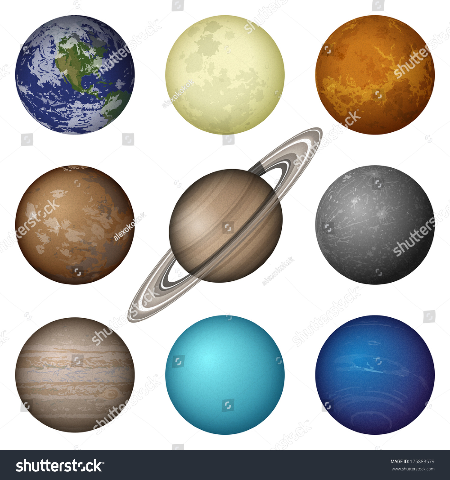 太陽系の分離惑星 – 水星、金星、地球、火星、木星、土星