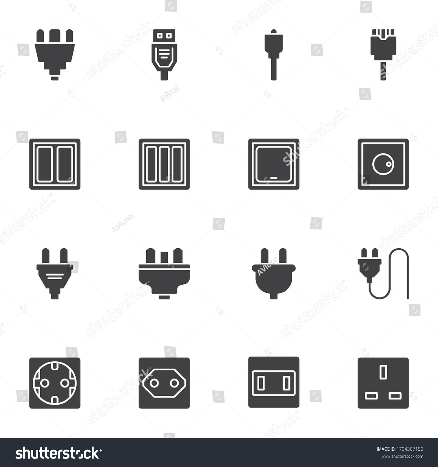 Electrical Connector Vector Icons Set Modern Stock Vector (Royalty Free
