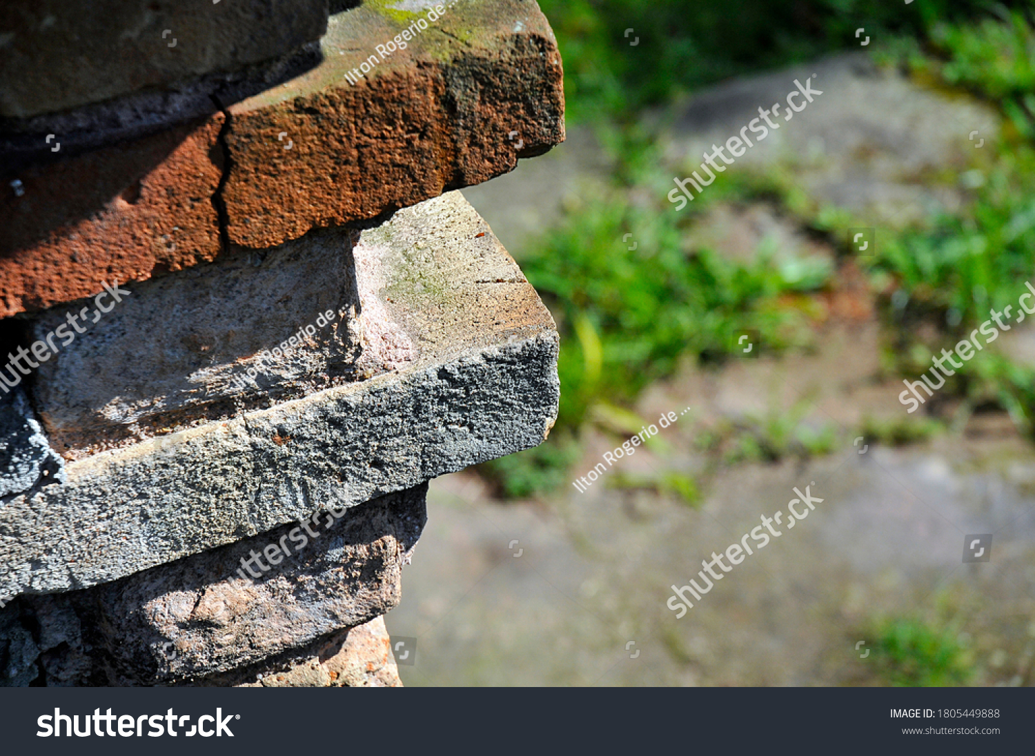 Corner Wall Made Clay Brick Concrete Stock Photo 1805449888