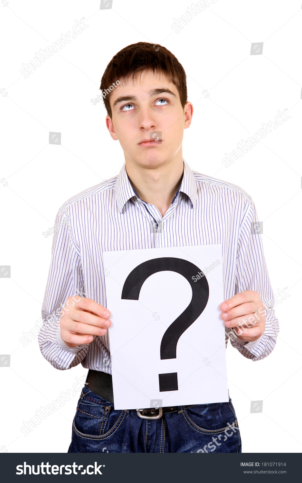 Teenager Thinking Holds Sheet Question Mark Stockfoto 181071914 ...