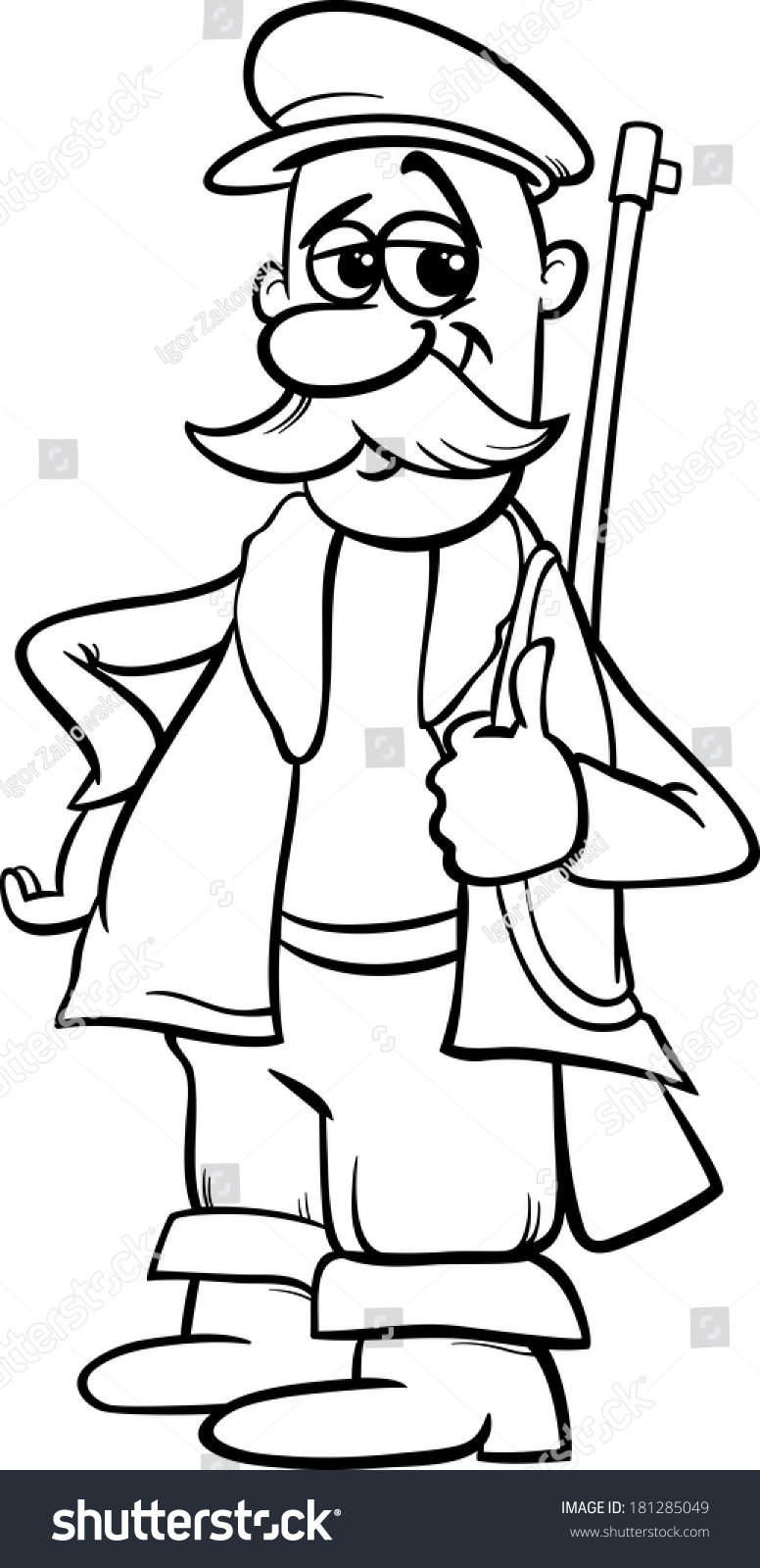 Black White Cartoon Vector Illustration Hunter Stock Vector (Royalty