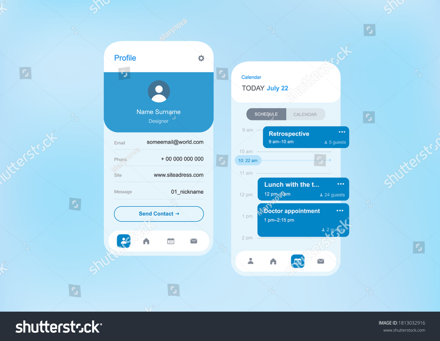 Mobile Application Template Screens Schedule Profile Stock Vector ...