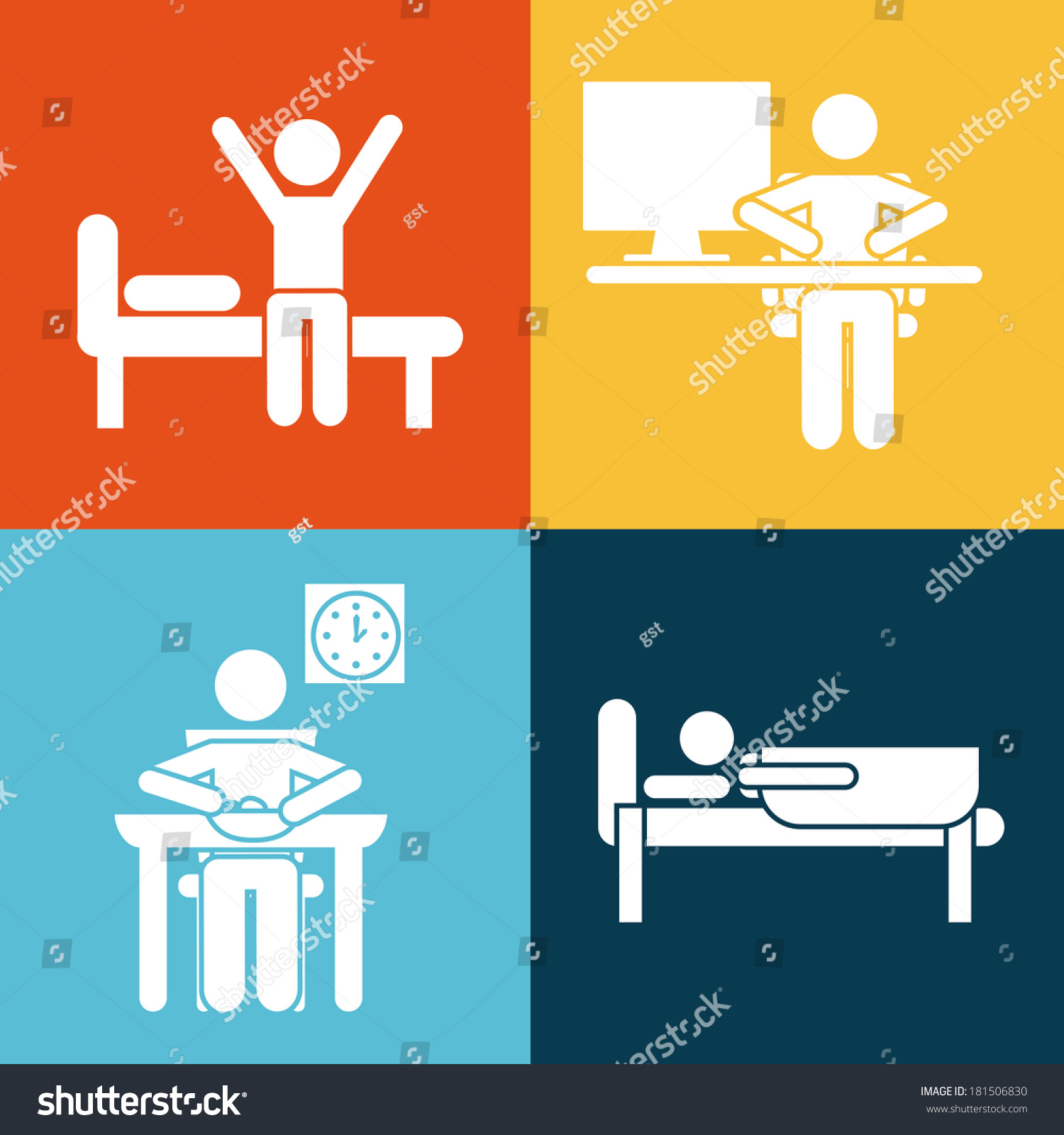 Daily Routine Over Colorful Background Vector Stock Vector (Royalty ...