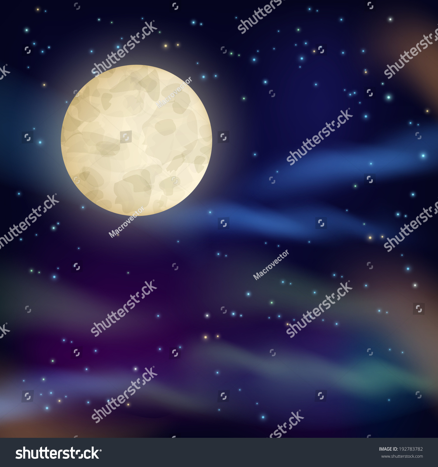 Night Sky Full Moon Sparkling Stars Stock Illustration