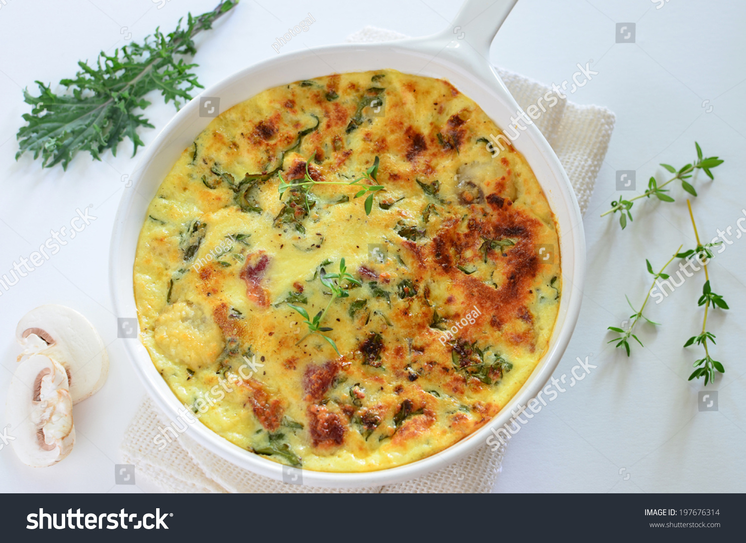 Healthy Kale Bacon Frittata Mushrooms Thyme Stock Photo 197676314
