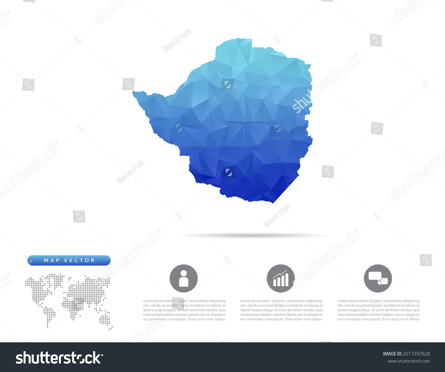 Vector Zimbabwe Map Blue Polygon Triangle Stock Vector (Royalty Free
