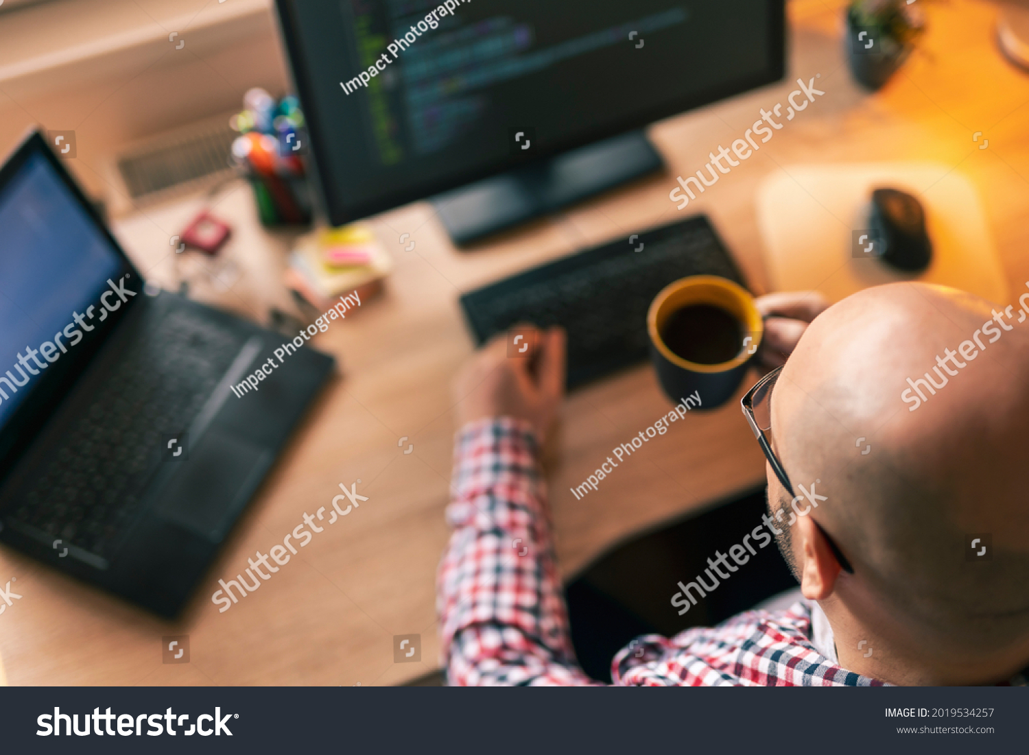 Top View Software Developer Sitting His Stock Photo 2019534257