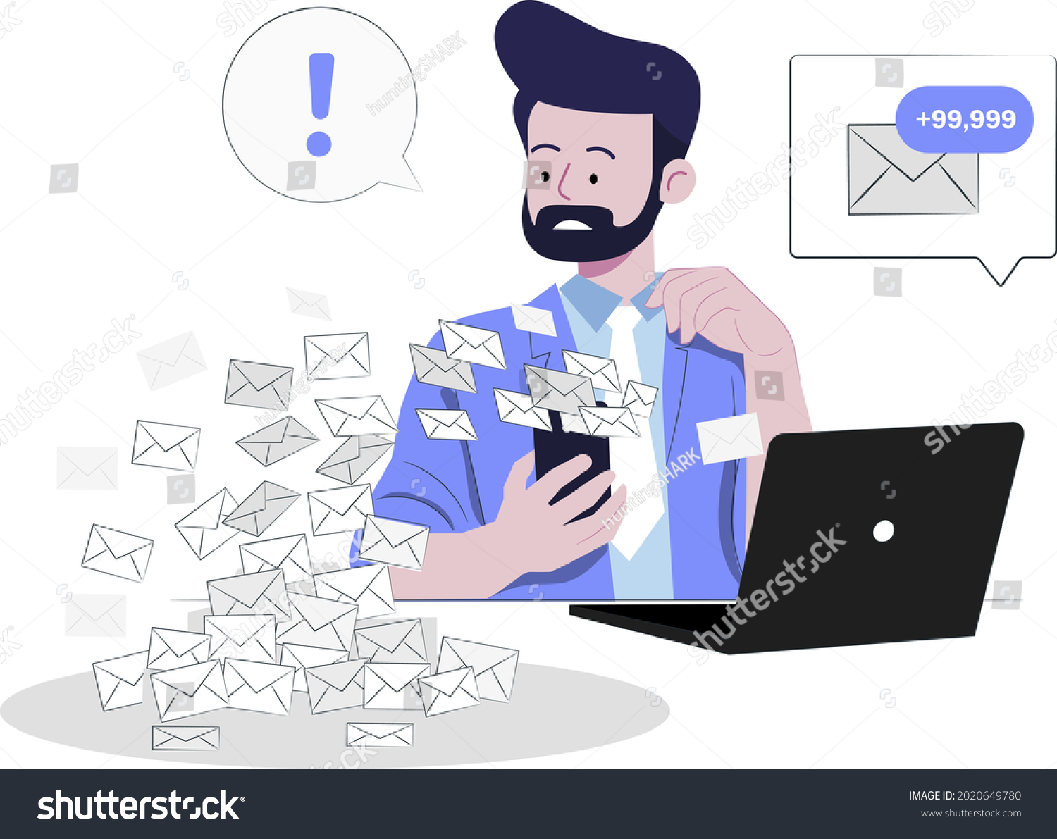 Mail Box Full Notification Concept Flat Stock Vector (Royalty Free