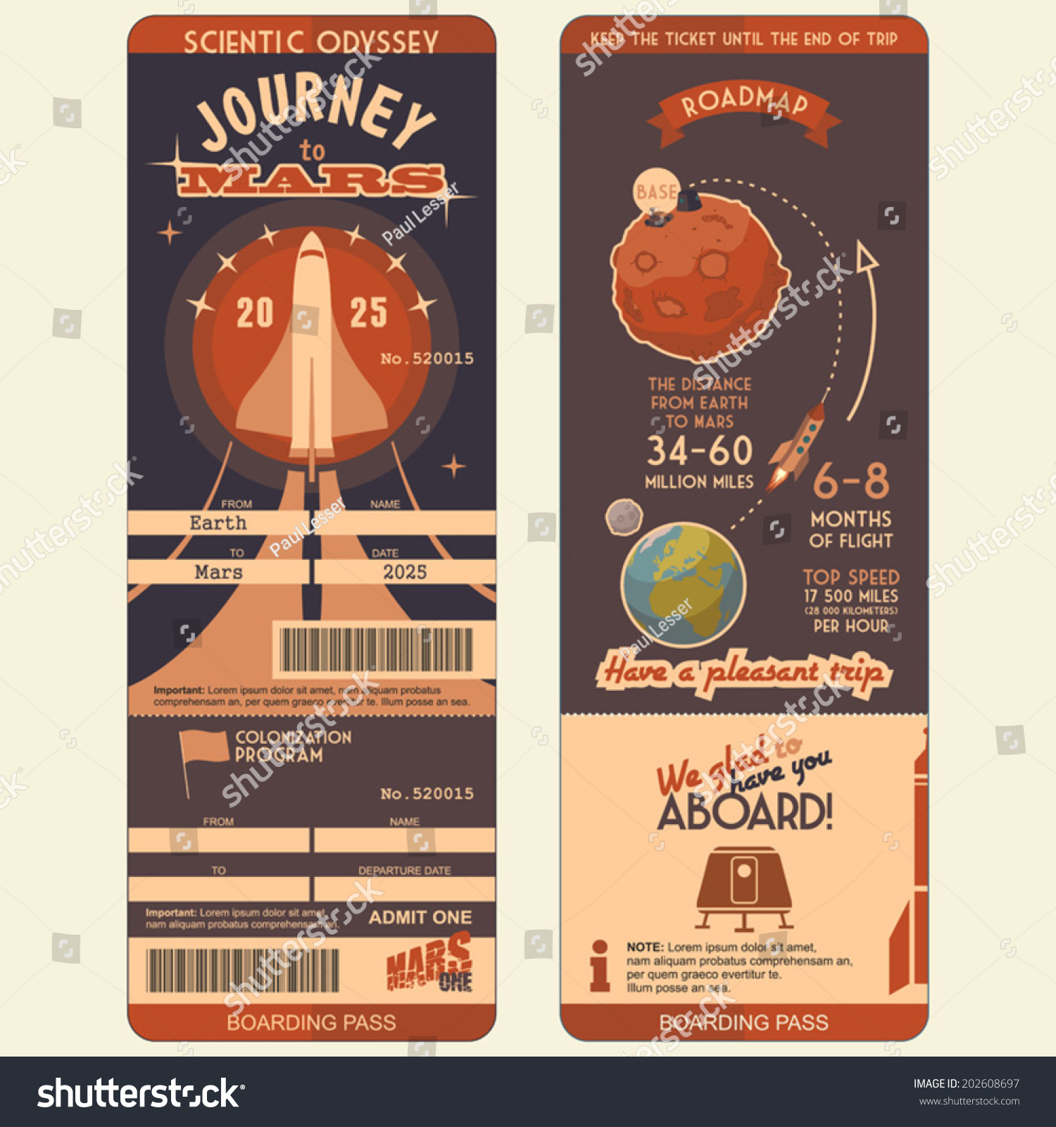 Journey Mars Boarding Pass First Settlers Stock Vector (Royalty Free