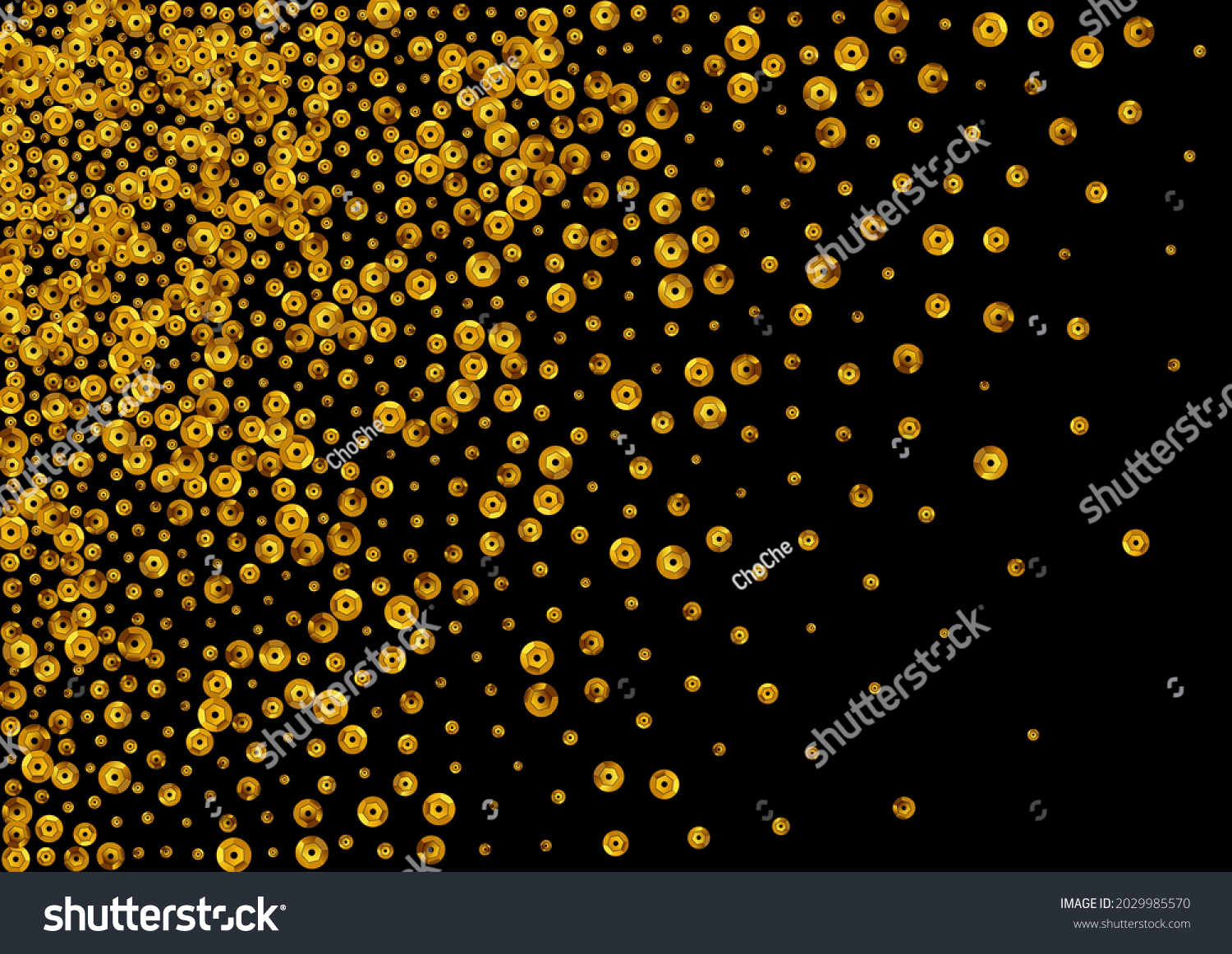 Gold Sequin Falling Vector Black Background Stock Vector (Royalty Free