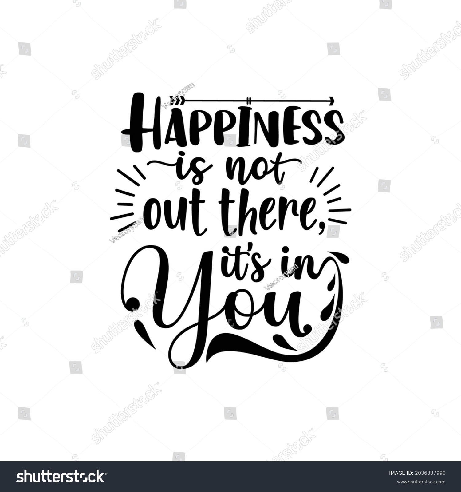 【happiness♡】 Happiness Starts Here -cursive Typography Text Stock Vector