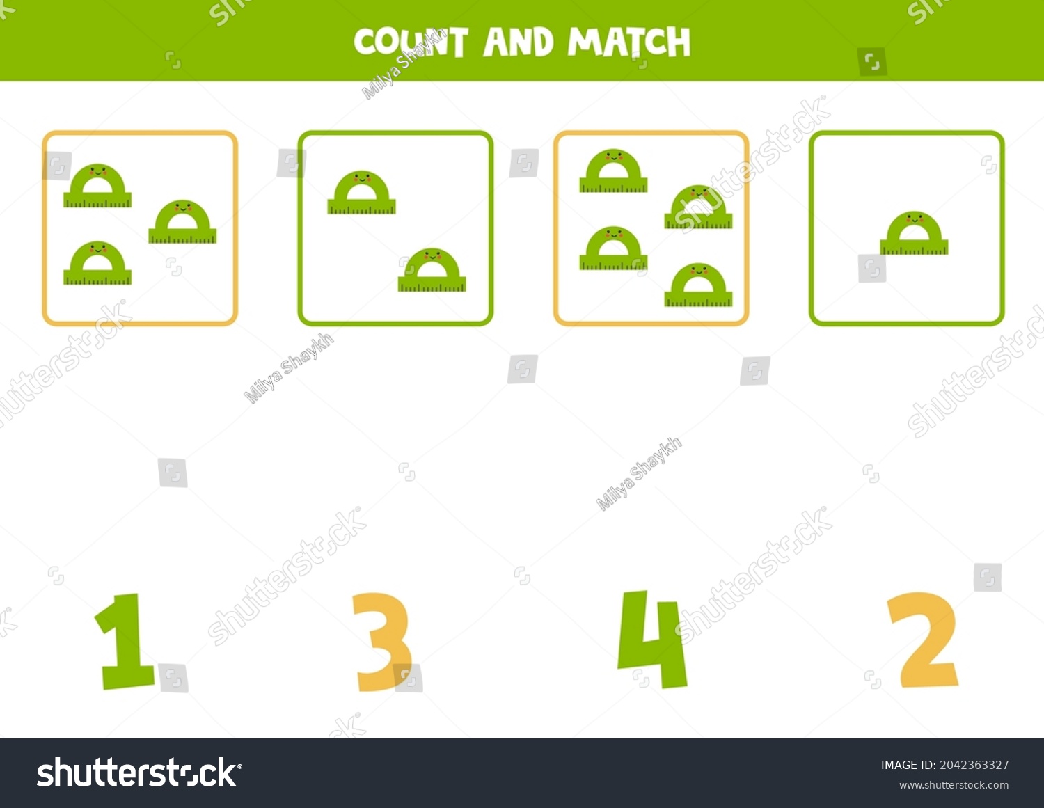 Count Cute Green Protractors Match Correct Stock Vector (Royalty Free