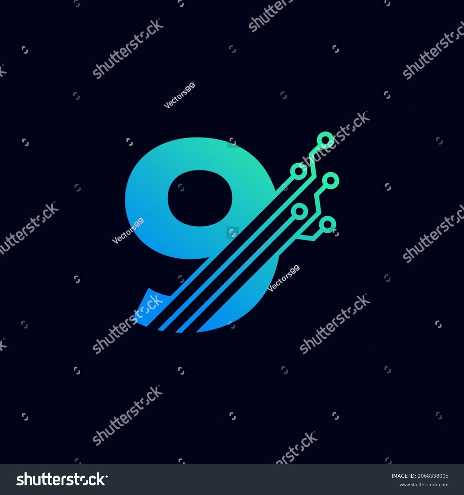 Tech Number 9 Logo Futuristic Vector Stock Vector (Royalty Free