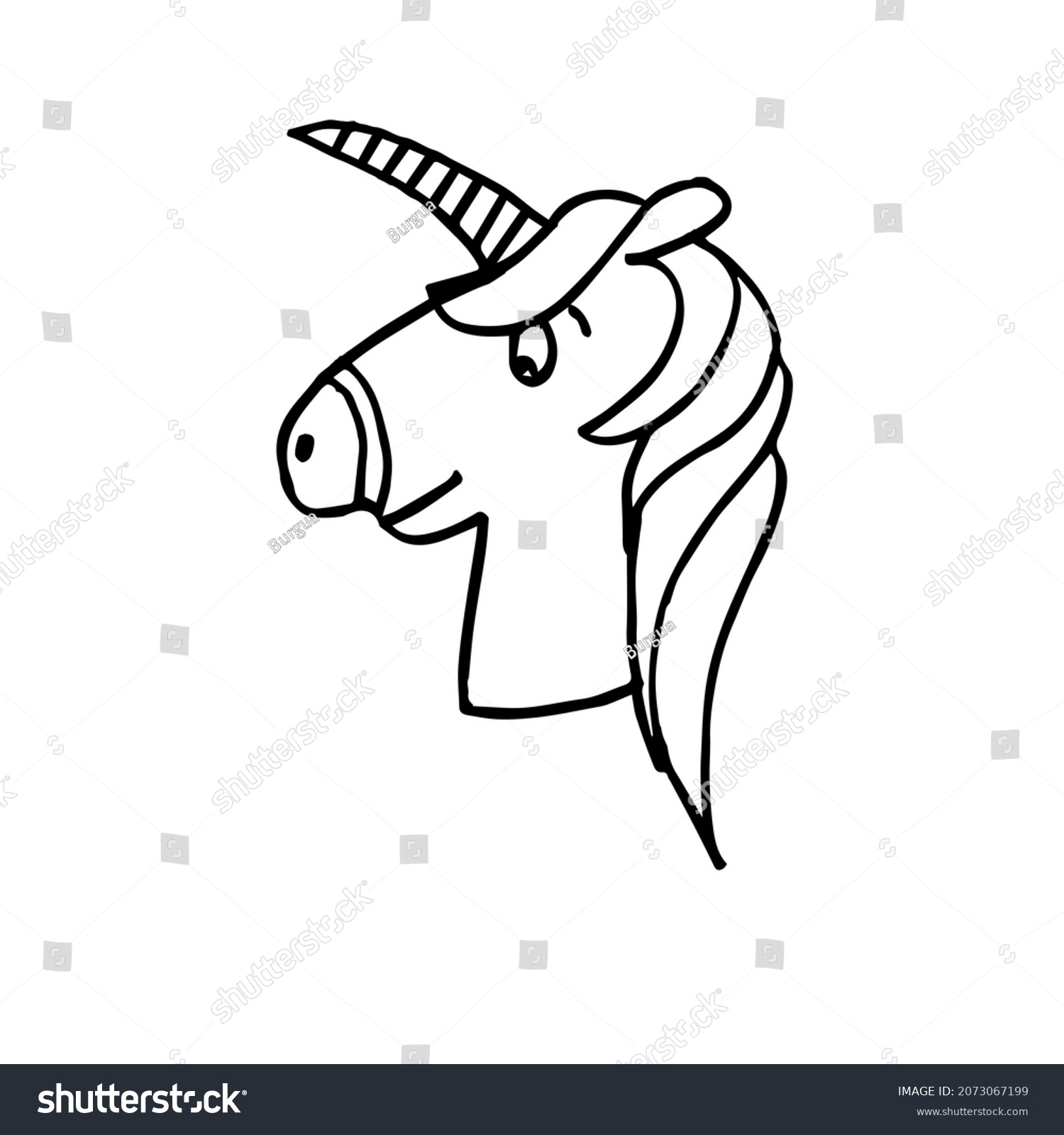 Portrait Unicorns Head Handdrawn Sketch Vector Stock Vector (Royalty