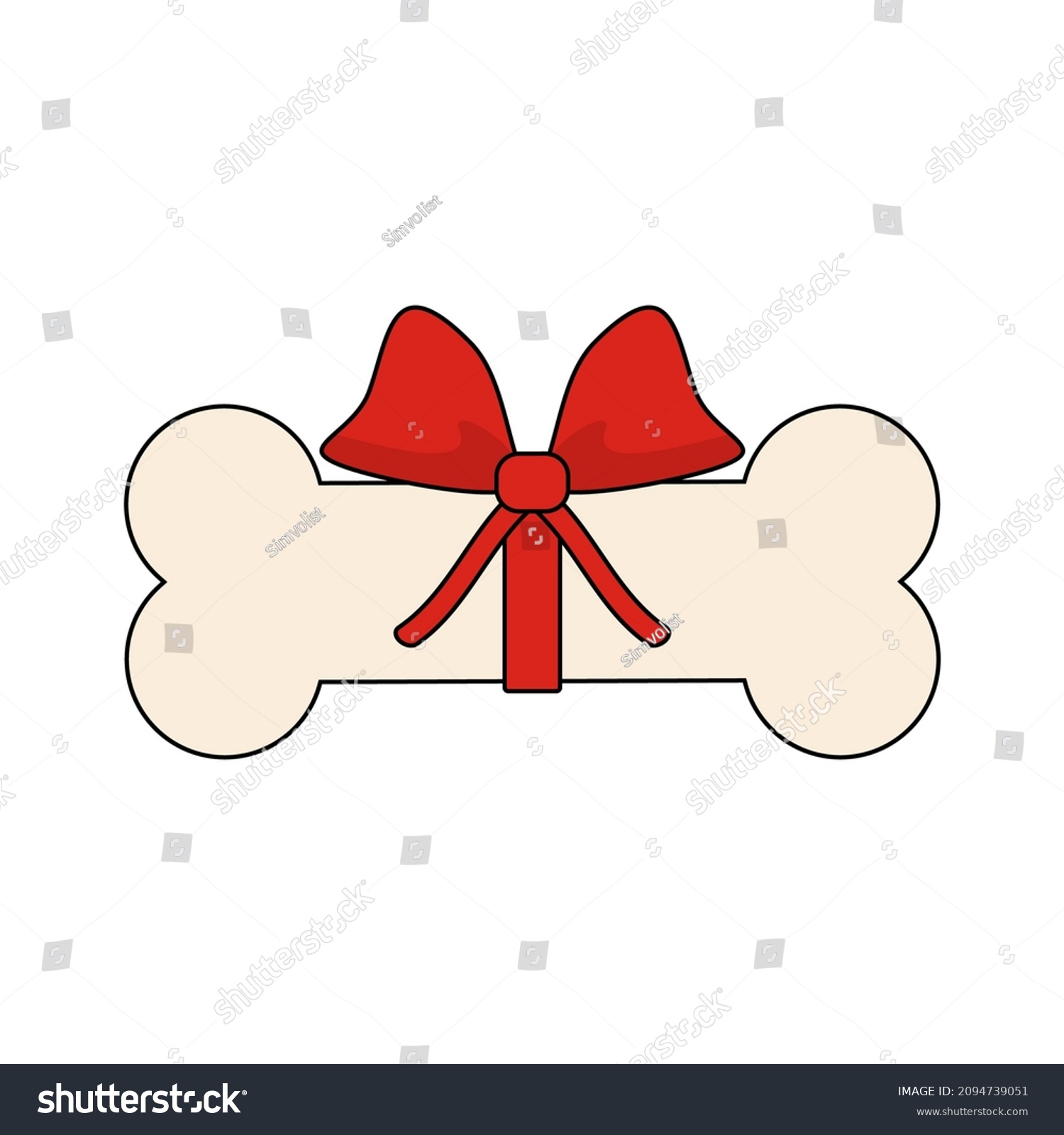 Pink Big Dog Bone Red Ribbon Stock Vector (Royalty Free) 2094739051