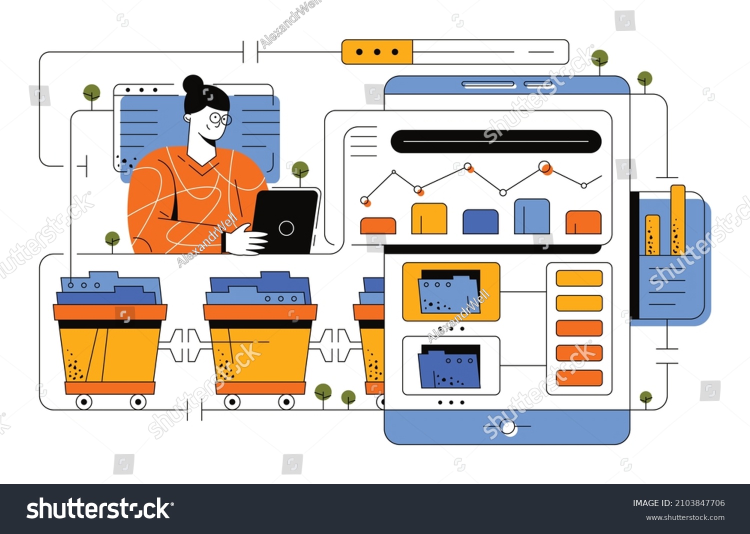 Girl Collects Manages Data Using Machine Stock Vector (Royalty Free ...