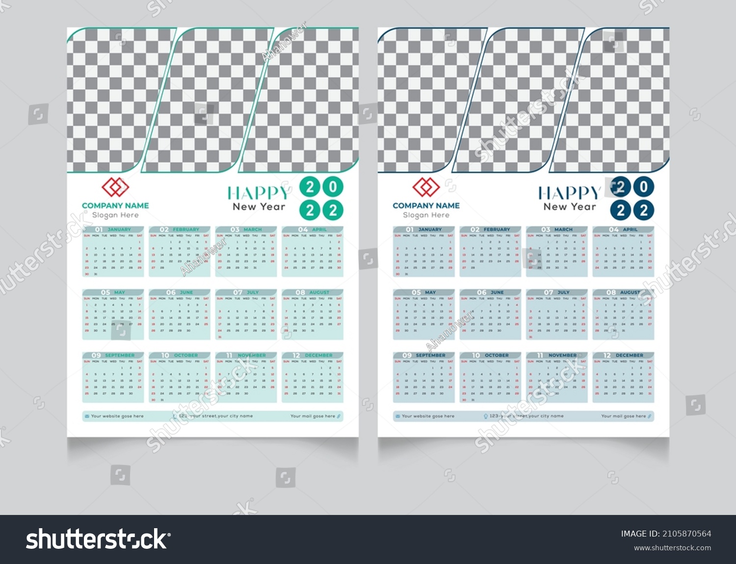 One Page Calendar Design Template Wall Stock Vector (Royalty Free ...