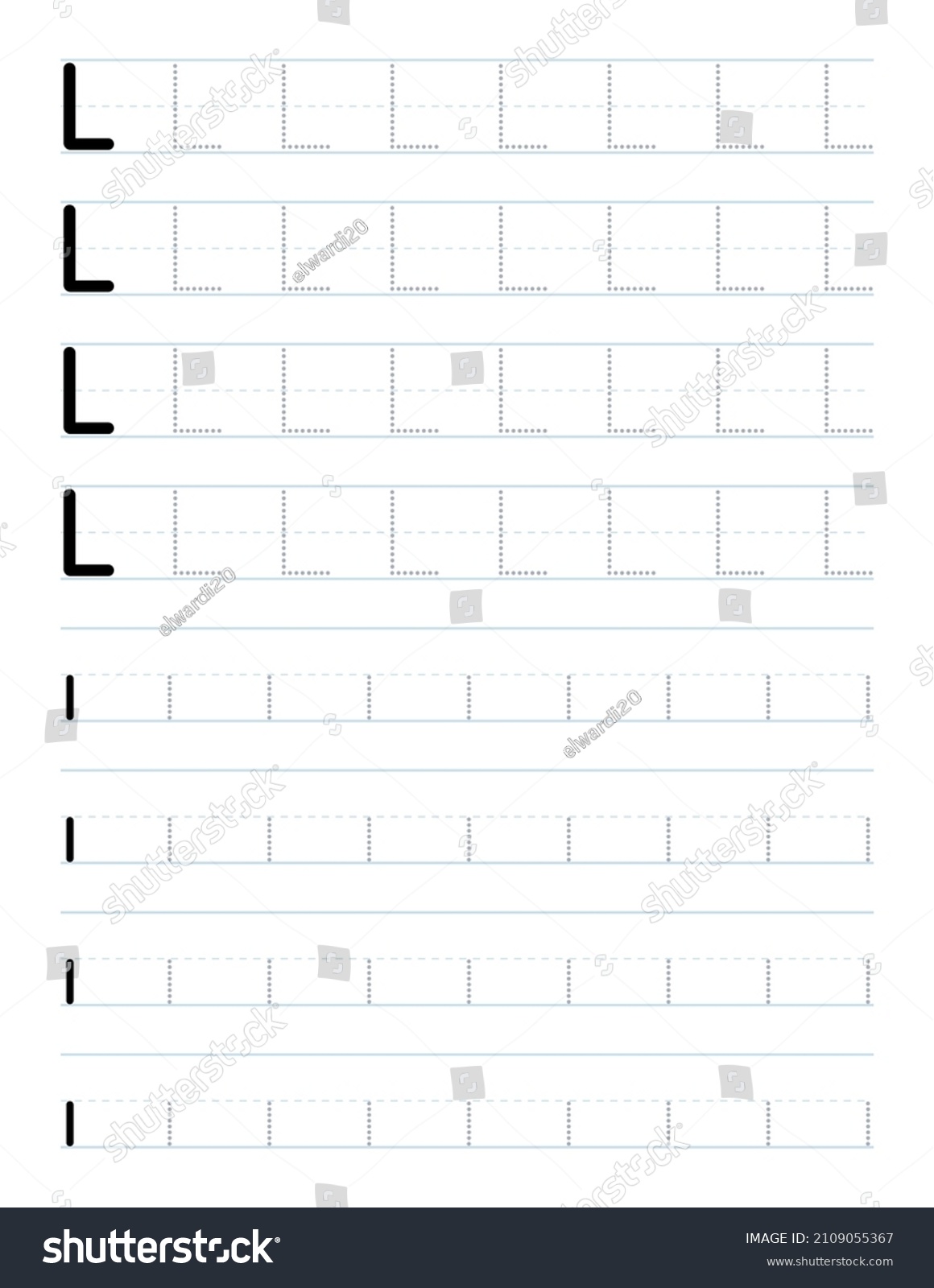 Tracing Letter L Worksheet Kids Stock Vector (Royalty Free) 2109055367