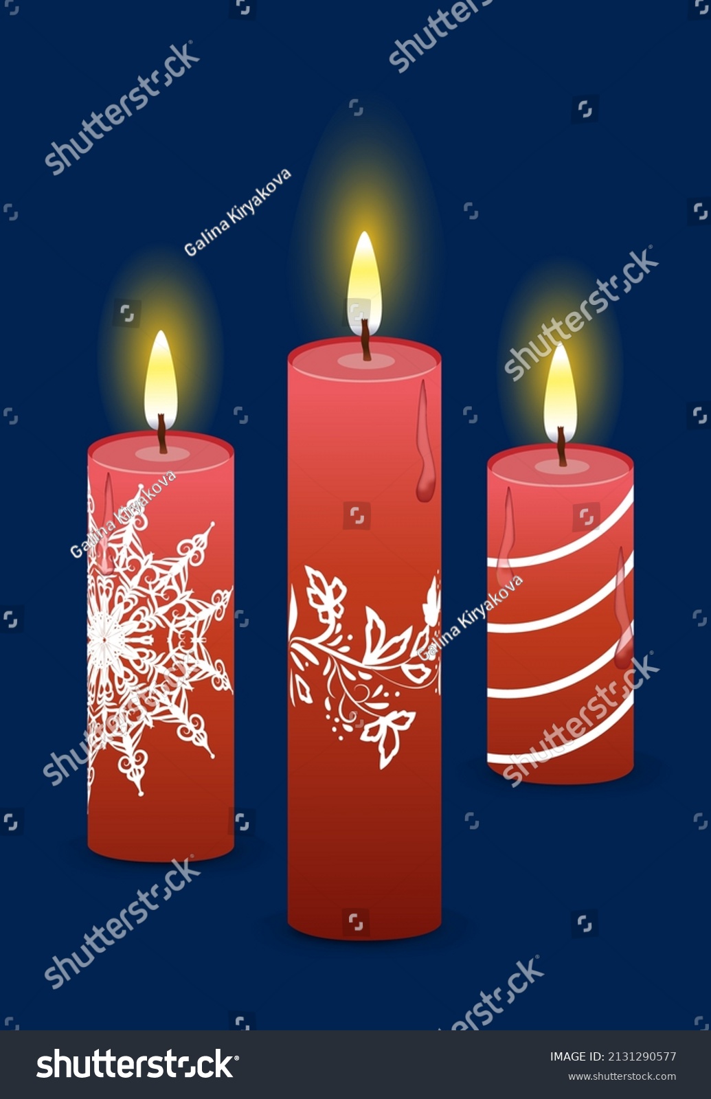 Set Three Red Candles Realistic Style Stock Vector (Royalty Free