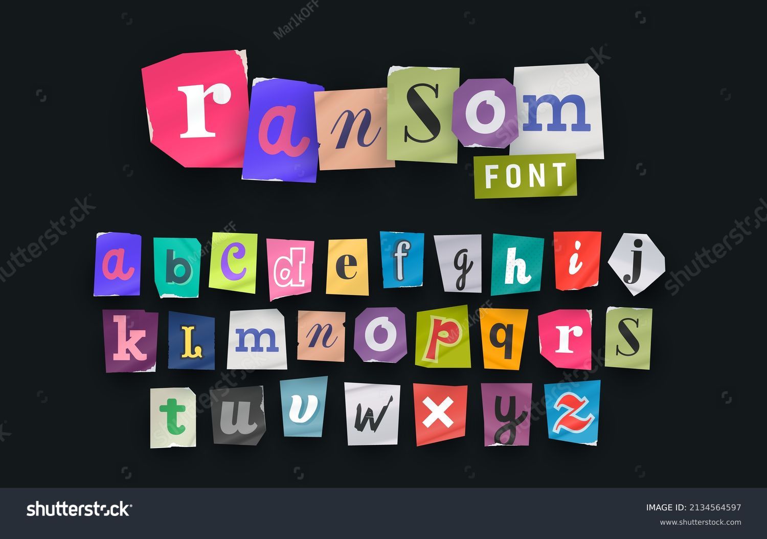 Sliced letters various funny style font for flyer or anonymous notes. Paper style ransom note letter. Cut Letters. Clipping alphabet. Vector font స్టాక్ వెక్టార్