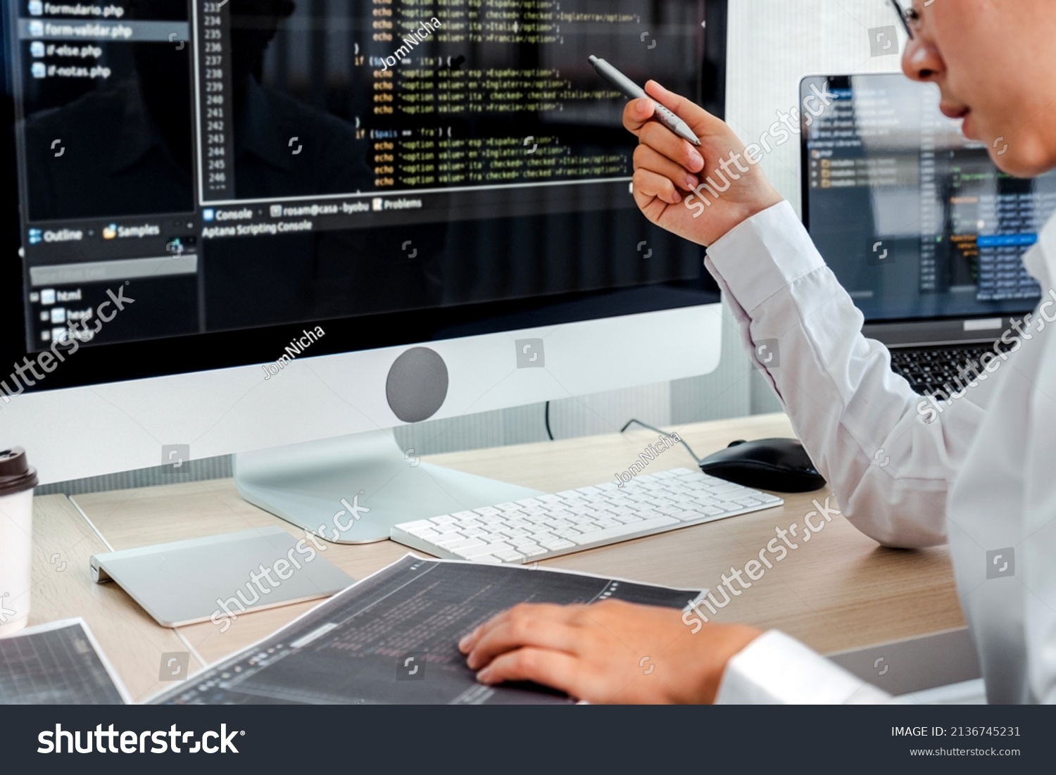 Developing Programmer Reading Computer Codes Development Stock Photo ...
