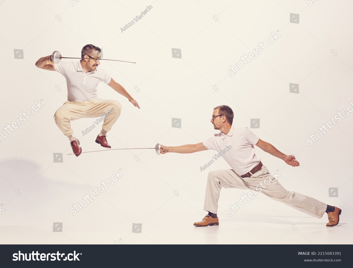 Portrait Two Men Suit Fighting Swords Stock Photo 2215083391 | Shutterstock