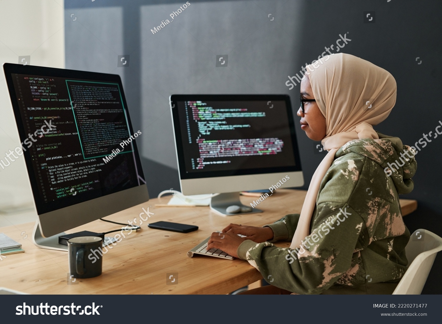 Side View Young Muslim Female Programmer Stock Photo 2220271477 ...