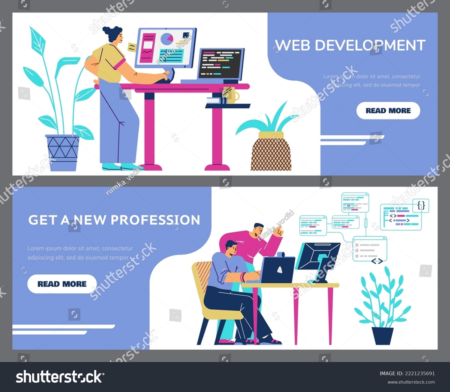 Profession Programmer Web Developer Web Banners Stock Vector (Royalty ...