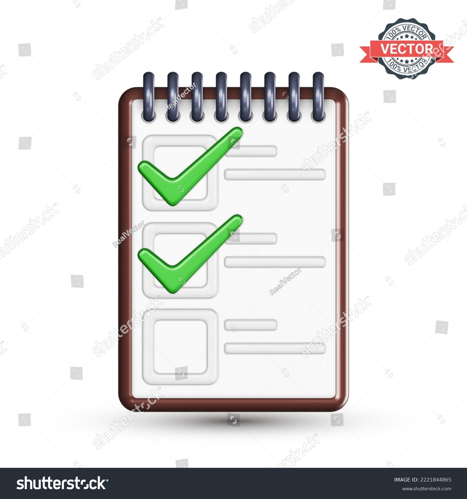 Notepad Icon Checklist Green Ticks Realistic Stock Vector (Royalty Free