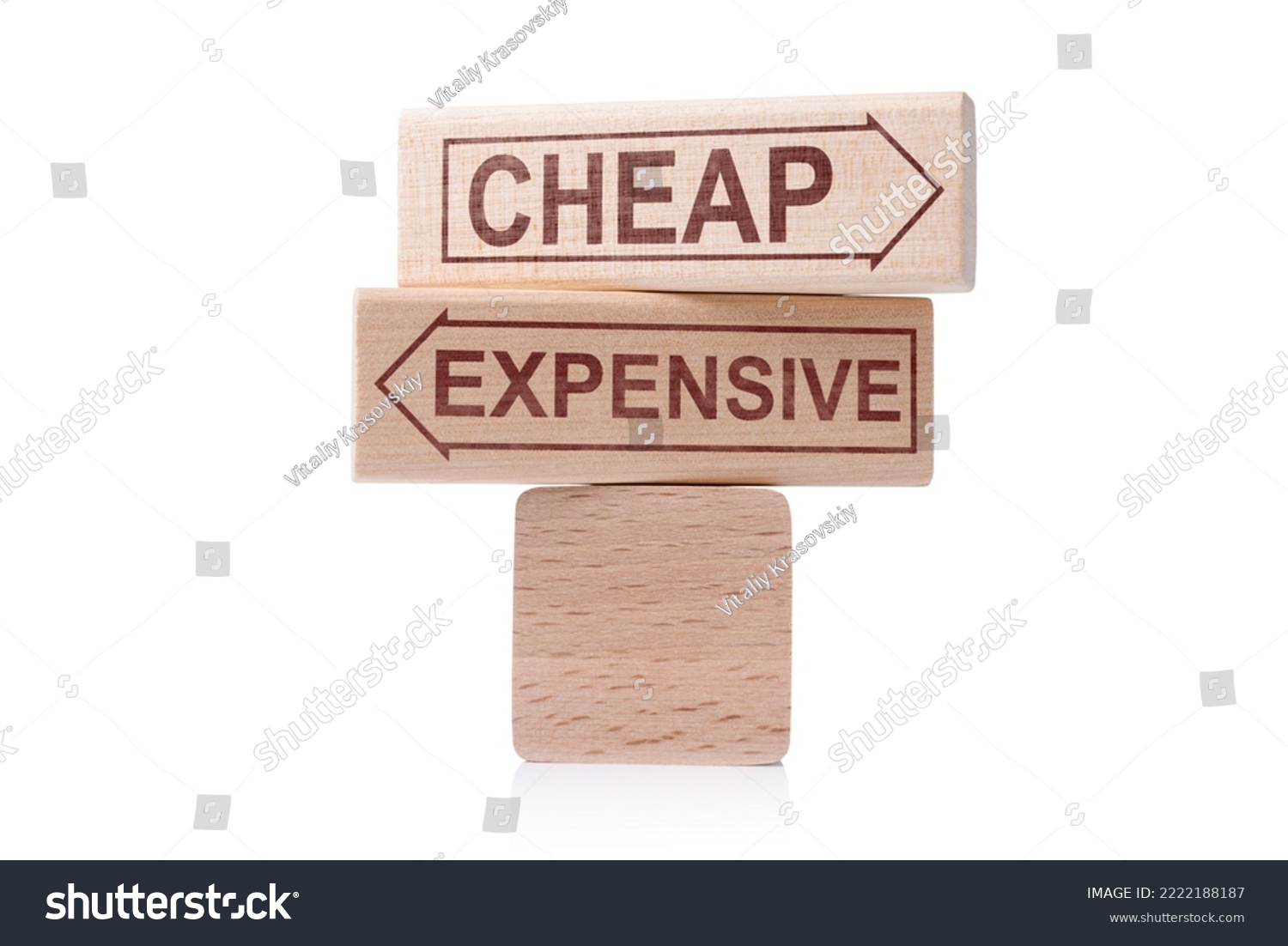 Wooden Blocks Captions Cheap Expensive Arrows Stock Photo 2222188187