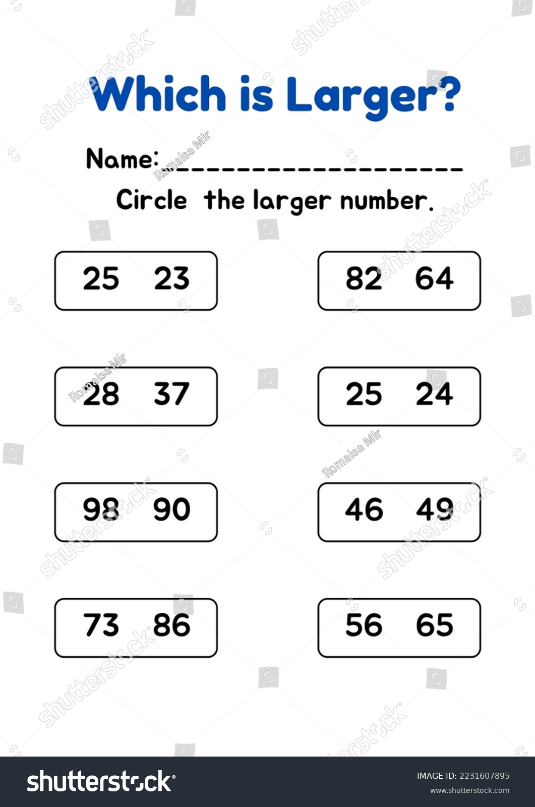 Circle Bigger Number Math Worksheet Kindergarten Stock Illustration circle-bigger-number-math-worksheet-kindergarten-stock-illustration