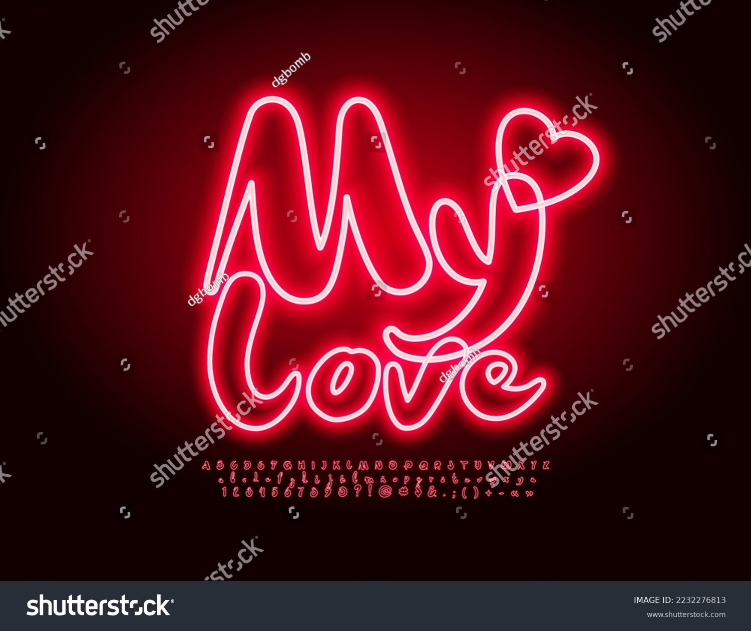 Vector Romantic Message My Love Neon Stock Vector (Royalty