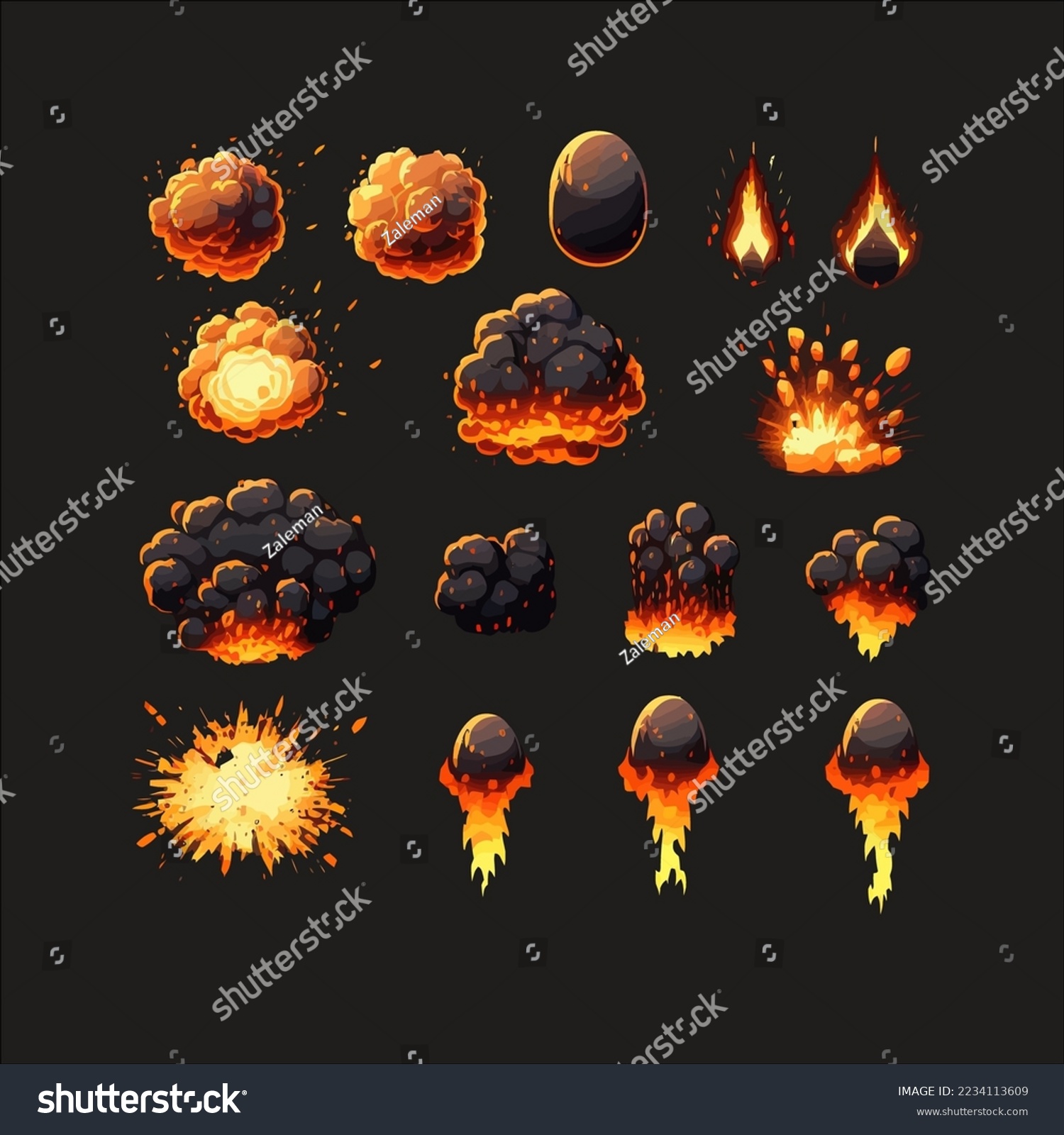 Animation Sprite Sheet Bomb Explosion Sequence Stock Vector (Royalty