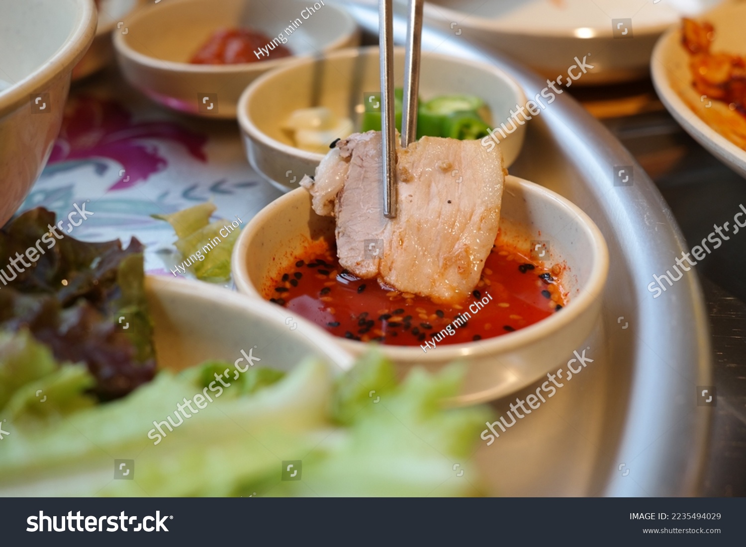 Boiled Pork Wrapped Cabbage Leaves Spicy Stock Photo 2235494029