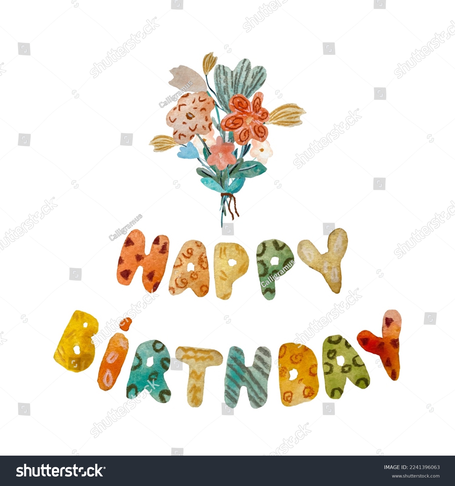 Happy Birthday Flower Vase Cake Bouquet Stock Illustration 2241396063