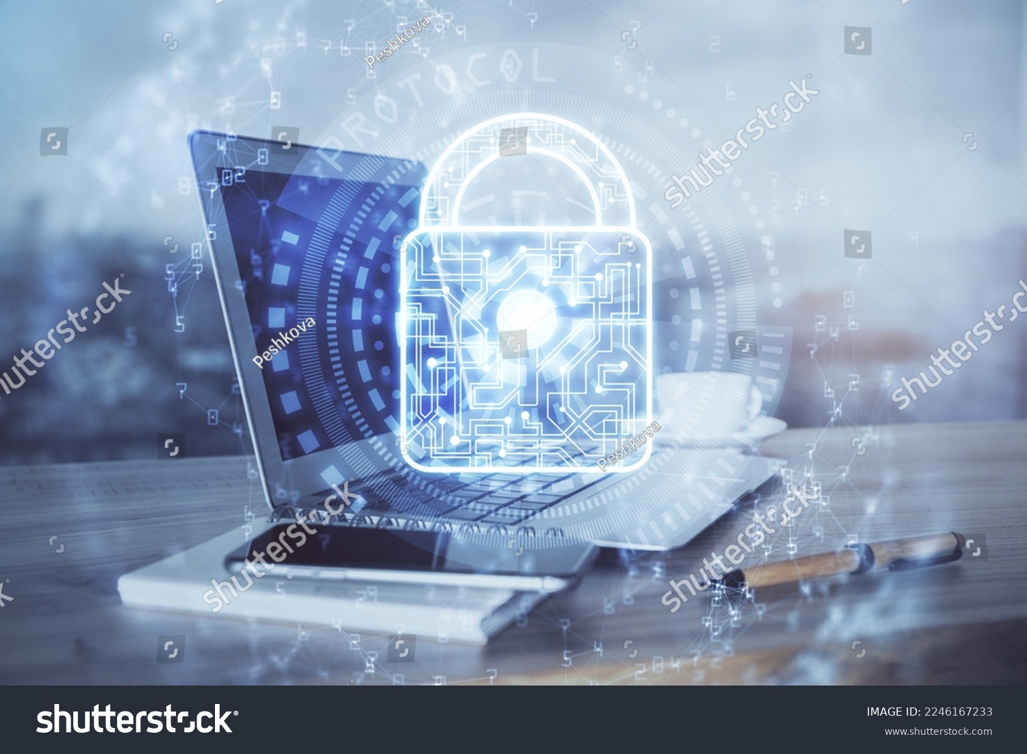 Double Exposure Desktop Computer Lock Icon Stock Photo 2246167233 ...