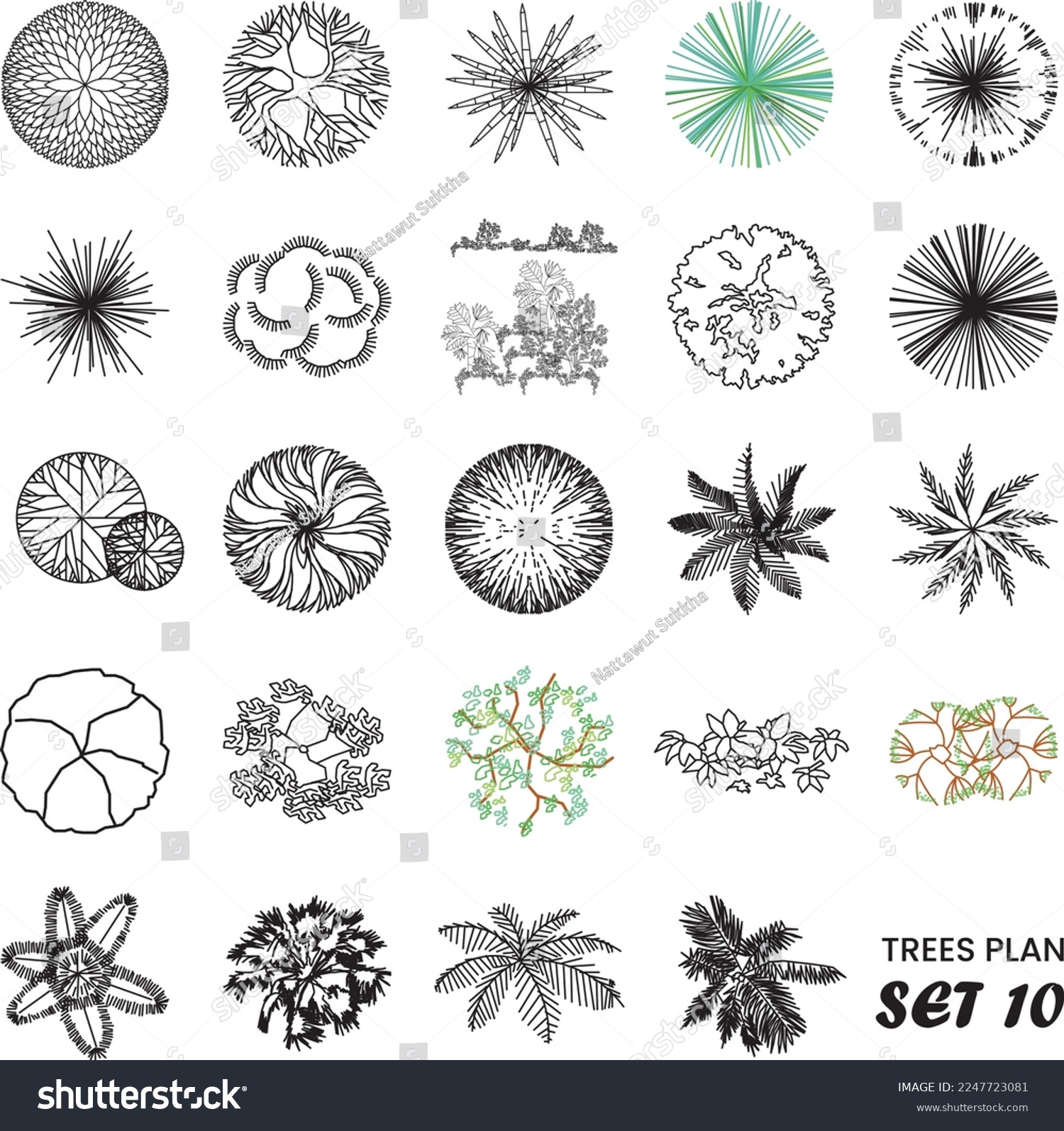 Architectural Drawing Trees Plan Set Stock Vector (Royalty Free ...