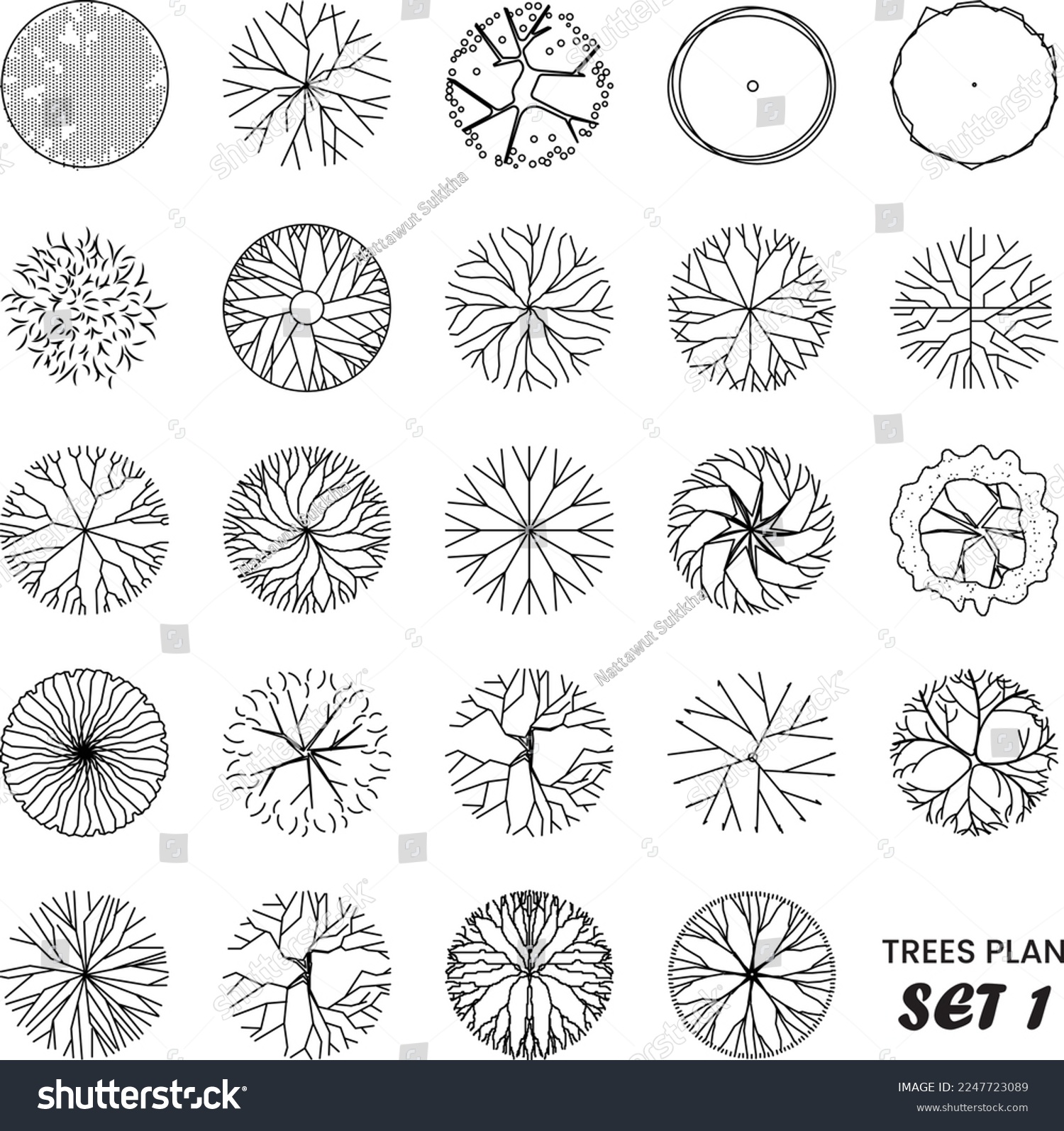 Architectural Drawing Trees Plan Set Stock Vector (Royalty Free ...