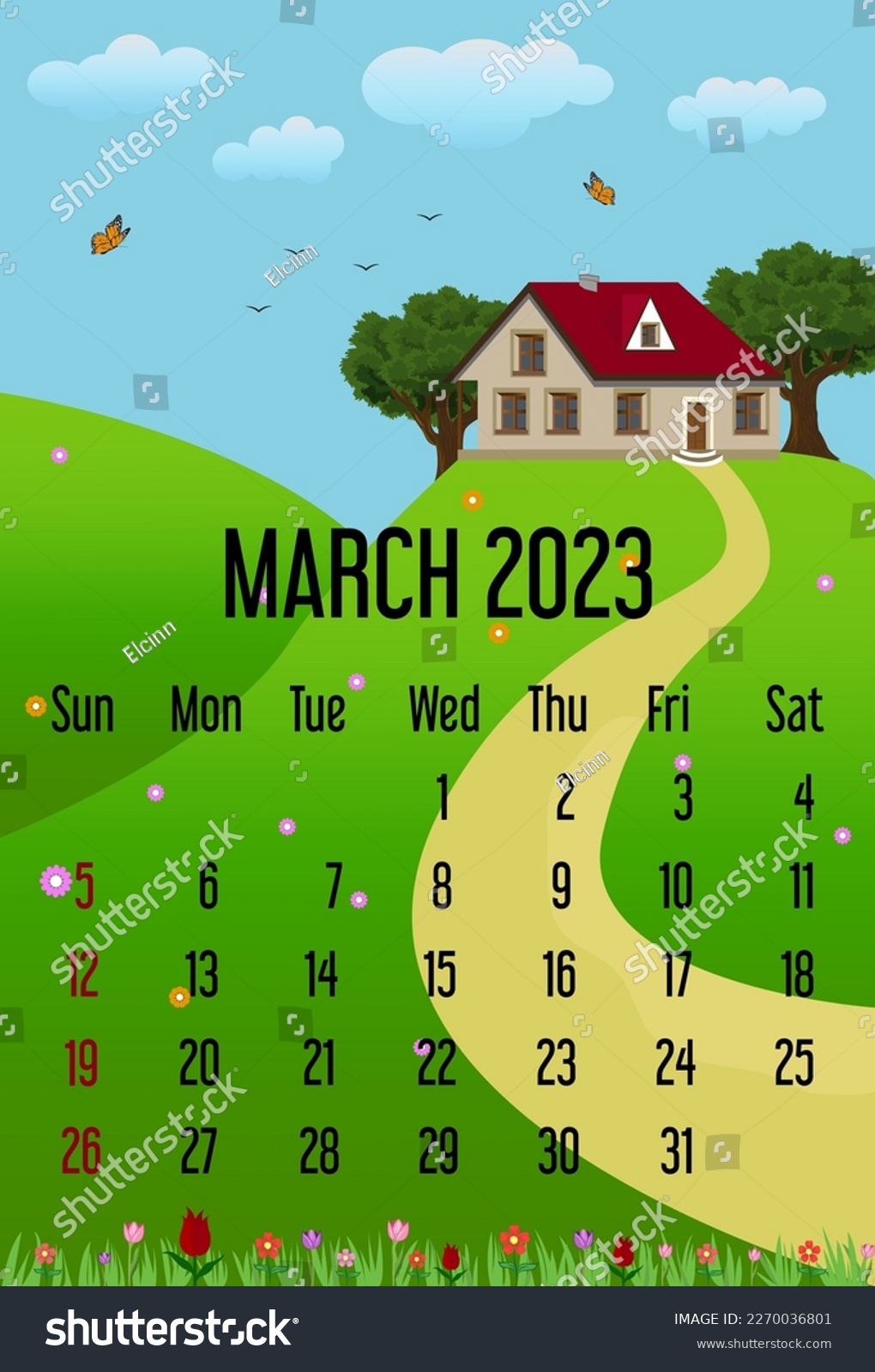 calendar-march-2023-calendar-template-house-stock-vector-royalty-free