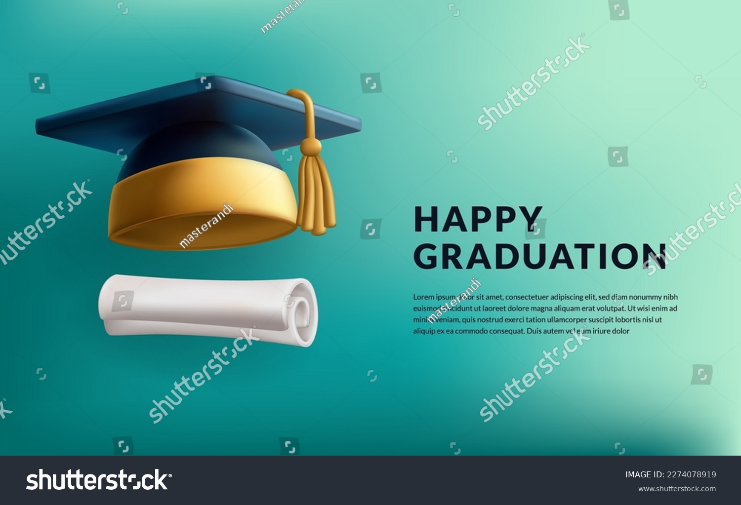 3d Cute Mortarboard Graduation Cap Graduate Stock Vector Royalty Free 